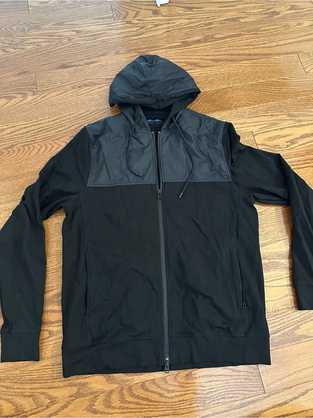Patrick Assaraf Men's Black Zip-Up Hooded Performance Sweater
